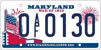 MD license plate 0AF0130