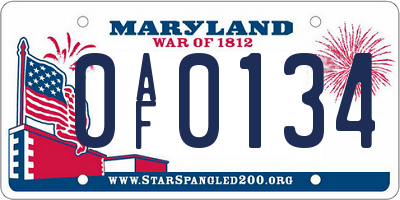 MD license plate 0AF0134
