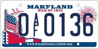 MD license plate 0AF0136