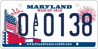MD license plate 0AF0138