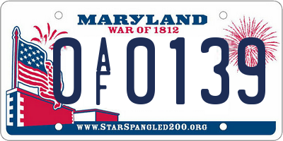 MD license plate 0AF0139