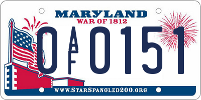 MD license plate 0AF0151