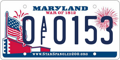 MD license plate 0AF0153