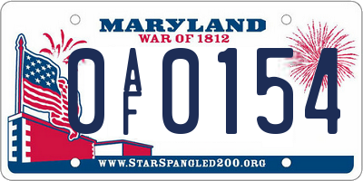 MD license plate 0AF0154