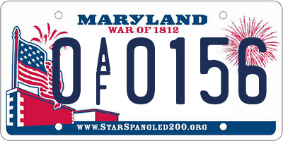 MD license plate 0AF0156