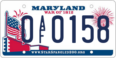 MD license plate 0AF0158