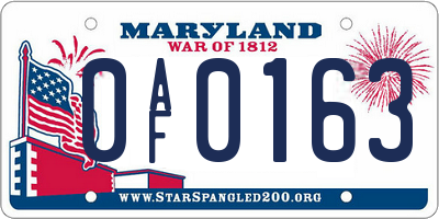 MD license plate 0AF0163