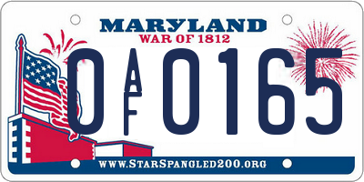 MD license plate 0AF0165
