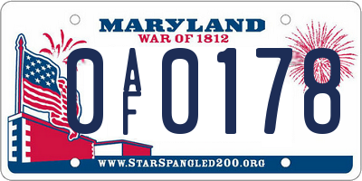 MD license plate 0AF0178