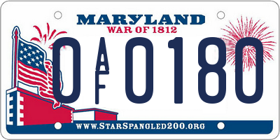 MD license plate 0AF0180