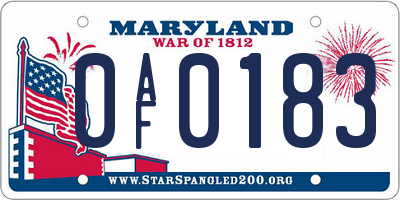MD license plate 0AF0183