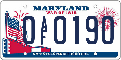 MD license plate 0AF0190