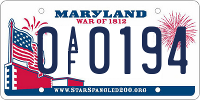 MD license plate 0AF0194