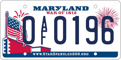 MD license plate 0AF0196
