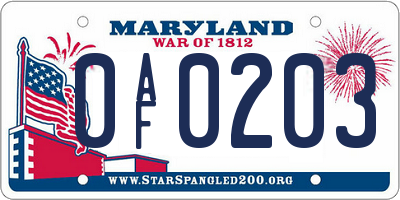 MD license plate 0AF0203