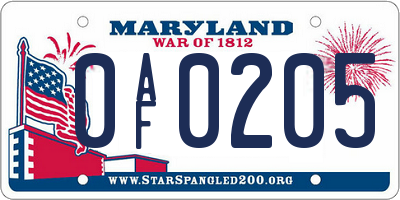 MD license plate 0AF0205