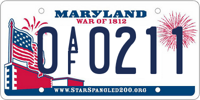 MD license plate 0AF0211