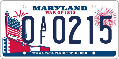 MD license plate 0AF0215