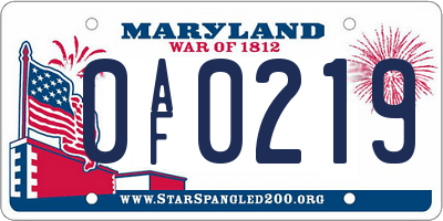 MD license plate 0AF0219