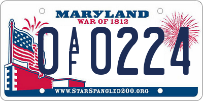 MD license plate 0AF0224