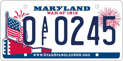 MD license plate 0AF0245