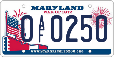 MD license plate 0AF0250