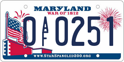MD license plate 0AF0251