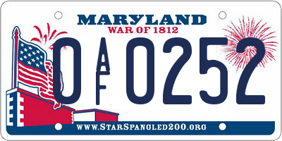 MD license plate 0AF0252