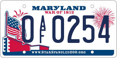 MD license plate 0AF0254