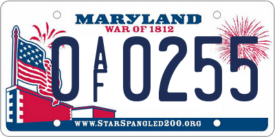 MD license plate 0AF0255