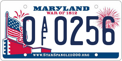 MD license plate 0AF0256