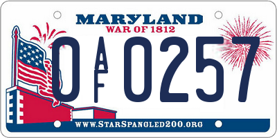 MD license plate 0AF0257