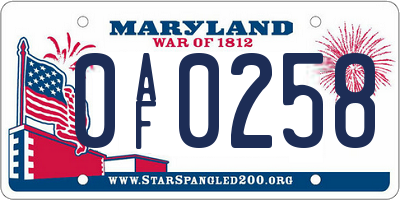 MD license plate 0AF0258