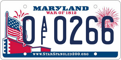 MD license plate 0AF0266