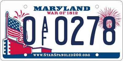 MD license plate 0AF0278