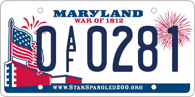 MD license plate 0AF0281
