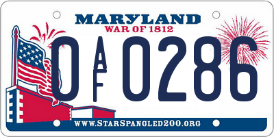 MD license plate 0AF0286