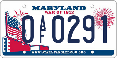 MD license plate 0AF0291
