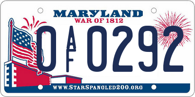 MD license plate 0AF0292