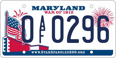 MD license plate 0AF0296