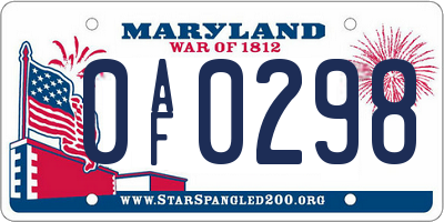 MD license plate 0AF0298