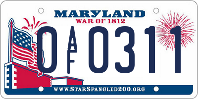 MD license plate 0AF0311