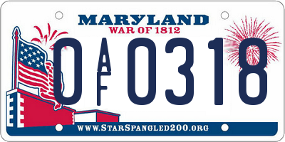 MD license plate 0AF0318