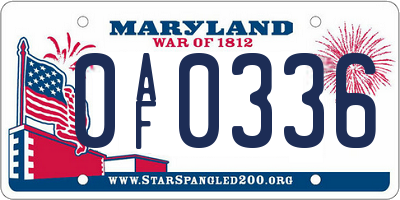 MD license plate 0AF0336