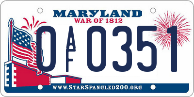 MD license plate 0AF0351