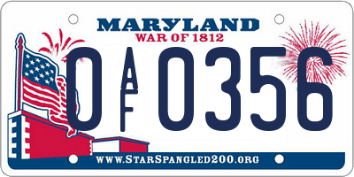 MD license plate 0AF0356