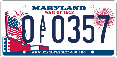 MD license plate 0AF0357