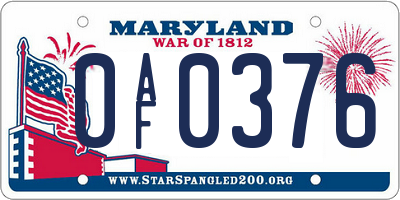 MD license plate 0AF0376