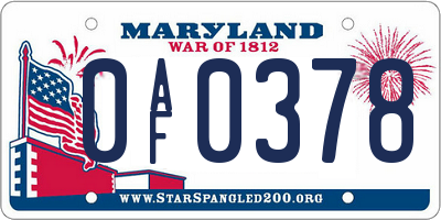MD license plate 0AF0378