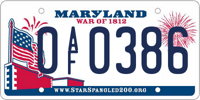 MD license plate 0AF0386